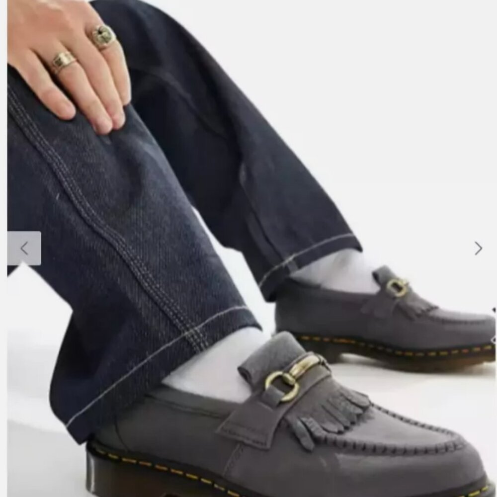 Dr. Martens Gray Suede Kiltie Loafers with Brass Hardware - Picture 6 of 10